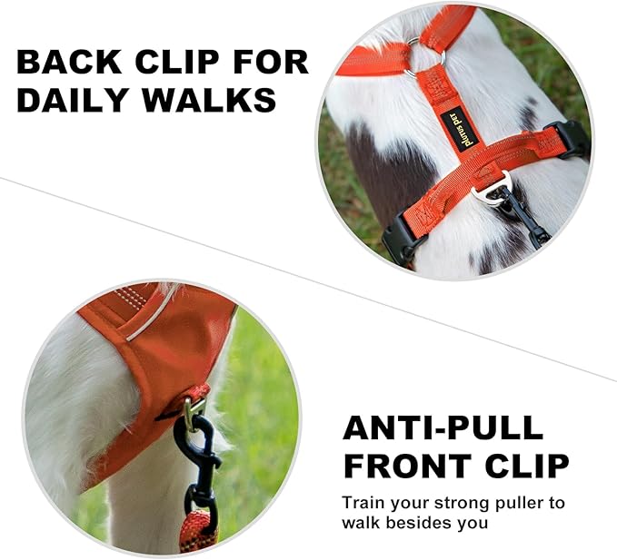 Plutus Pet No Pull Dog Harness, Reflective Adjustable Dog Vest Harness with Handle, Escape Proof, Soft Padded for Small Medium Large Dogs (Orange, M)