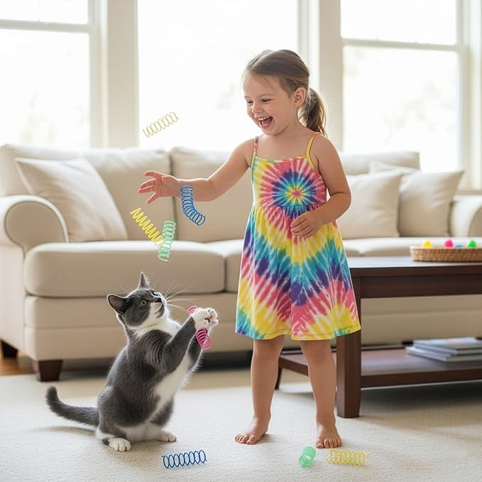 SPOT Colorful Springs Cat Toys – 3" Bouncy Coils for Indoor Cats & Kittens to Swat, Chase & Bite, Safe Lightweight Plastic, Interactive Enrichment Toys, 10-Pack Multi-Color