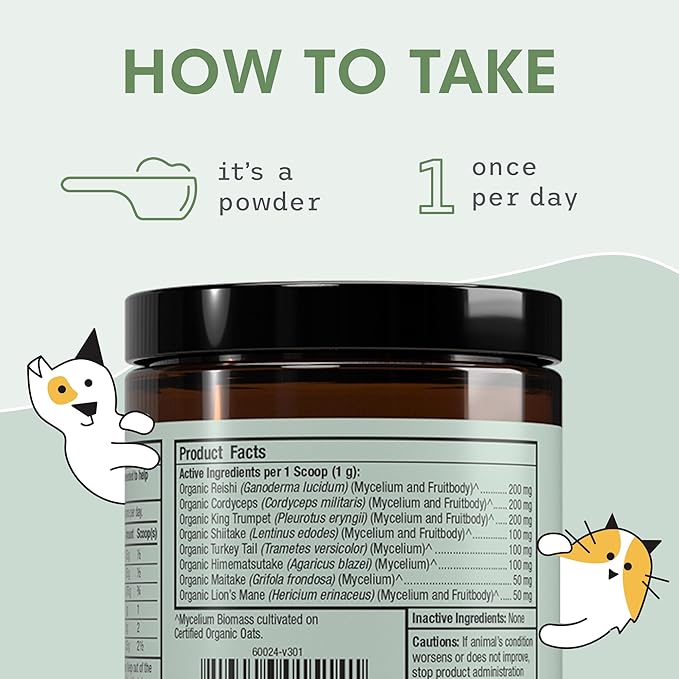 Dr. Mercola Bark & Whiskers Organic Fermented Mushroom Blend - Cat & Dog Supplement - Supports Digestive & Immune Health - Free from Additives, Filler & Gluten - 2.11 oz. (60 Scoops)