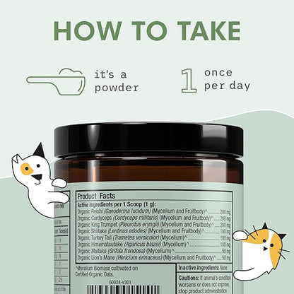 Dr. Mercola Bark & Whiskers Organic Fermented Mushroom Blend - Cat & Dog Supplement - Supports Digestive & Immune Health - Free from Additives, Filler & Gluten - 2.11 oz. (60 Scoops)