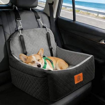 Small Dog Car Seat for Small Dogs Under 30 lbs, Memory Foam Pet Car Seat with Joint Relief & Washable Cover, Portable Travel Bed for SUV/Sedan (Black/Grey)