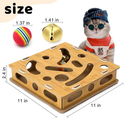 Interactive Cat Puzzle Toy with Bell & Rainbow Balls, Mental Stimulation Play Box for Indoor Cats & Kittens, Fun Maze Game for Boredom Relief & Exercise