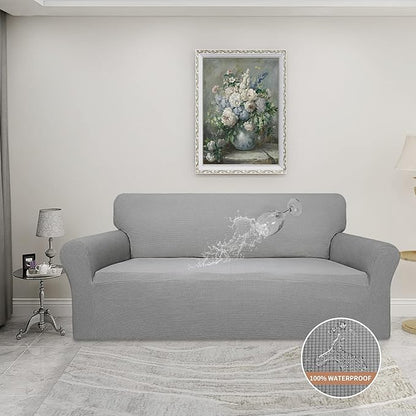 Easy-Going 100% Waterproof Couch Cover, Dual Waterproof Sofa Cover, Stretch Jacquard Sofa Slipcover, Leakproof Furniture Protector for Kids, Pets, Dog and Cat (Sofa, Light Gray)