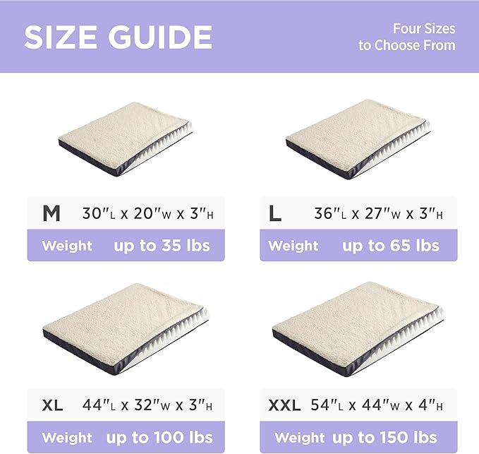 LE SURE Washable Dog Bed Cover Replacement - Large Size Plush Fleece Cover for Orthopedic Egg Crate Foam Pet Mat 36x27x3 Inches, Grey