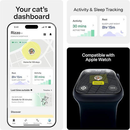 Fi Mini GPS Tracker for Cats — Lightweight Collar Attachment, Virtual Fences, Escape Alerts, Step & Health Tracking, Waterproof Cat Tracker — 6-Month Membership Included