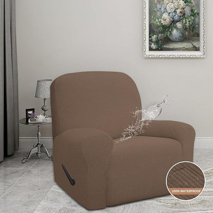Easy-Going 100% Waterproof Recliner Cover, Dual Waterproof Couch Cover for Recliner, 1- Piece Jacquard Sofa Cover, Leakproof Sofa Slipcover for Kids, Pets, Dog and Cat (Recliner, Brown) 1 Seat