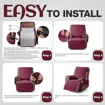 KinCam 100% Waterproof Recliner Chair Cover, Reclining Couch Covers for Pets, Dogs, Recliner Couch Slipcover Furniture Protector with Elastic Straps for Kids(25", Burgundy)