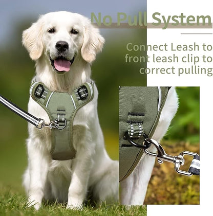 HEELE Dog Harness, Dog Harness for Small Medium Large Dogs No Pull Adjustable Padded Reflective Harness with Handle for Walking Training, Green, L