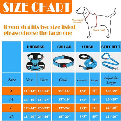 LOBEVE No Pull Dog Harness, Collar & Leash Set | Includes Dog Seat Belt, Collapsible Bowls & Poop Bag Dispenser. Ideal for Training, Walking, Hiking. Fits Small to Large Dogs(Blue-XL)