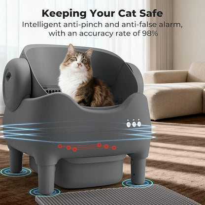 KITPLUS Self Cleaning Litter Box, Automatic Cat Litter Box with APP Control, Odor-Free Waste Disposal Includes Trash Bags, Large Waste Bin, Open-Top, for Multiple Cats