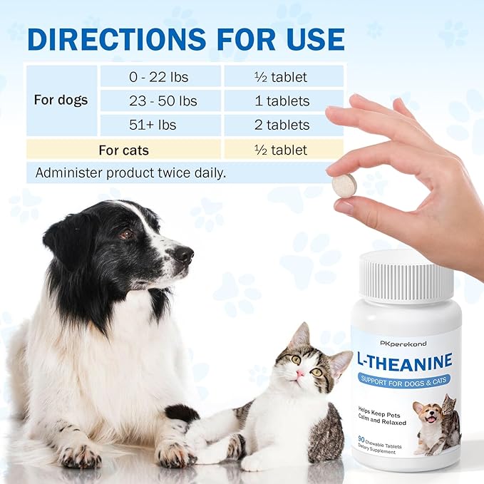 L-Theanine Supplement for Dogs and Cats, 50mg, 90 Chewable Tablets, Helps Keep Pets Calm & Relaxed