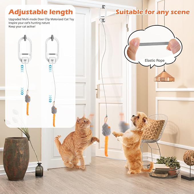 Rechargeable Electric Cat Teaser with Remote – Interactive Door Clip Teaser for Cats, 2 Motion Modes (360° Spin & Irregular Jumping), Smart Auto Cat Toy for Exercise & Fun (No Remote) (Grey)