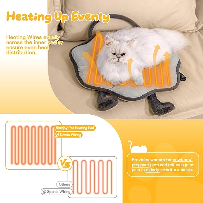 Cat Heating Pad for Indoor Cats Dogs Pressure-Activated Heated Cat Bed for Pets Warming Mat Electric Heated Pads with Removable Cover Adjustable Temp Sunflower Grey 22"X 22"