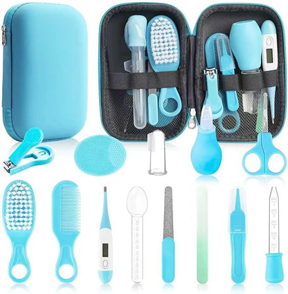 Baby Healthcare and Grooming Kit, 14 in 1 Baby Safety Set Newborn Nursery Health Care Set with Hair Brush Scale Nail Clippers for Baby Girls Boys (Blue 14 in 1)