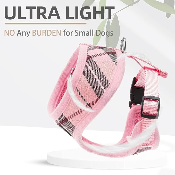 PUPTECK Soft Mesh Dog Harness and Leash Set Pet Puppy Cat Comfort Padded Vest No Pull Harnesses, Light Pink, XL