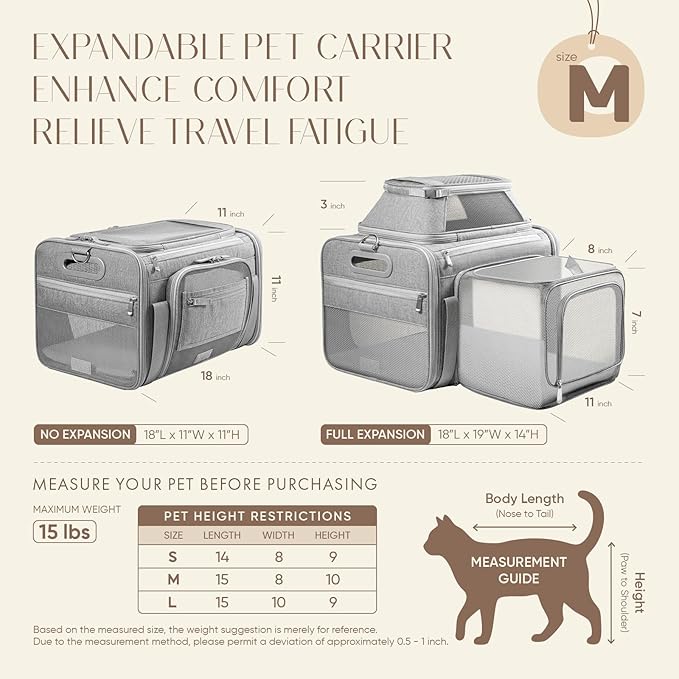 Top and Side Expandable Pet Carrier with Treat & Pet Window,18x11x11 Inch Delta American United Airline Approved,Soft-Sided Dog Carrier for Small Dogs and Cats,Travel Cat Carrier with Locking Zippers