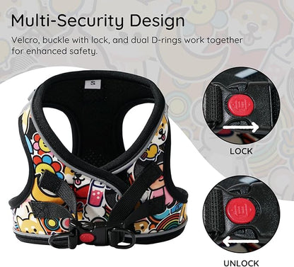 BELLA & PAL Step in Vest Harness for Small and Medium Dogs, No Pull Small Dog Harness with Leash Set, Comfortable Air Mesh Dog Vest Harness with Reflective Strip (Cuddle Club, M)