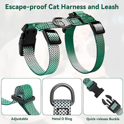 Cat Harness and Leash Set, 3-in-1 Escape Proof Adjustable, Comfortable Soft Lightweight, Safe, Easy to Wear, Walking Travel Kitten Harness for Small Medium Cats (Light Green)