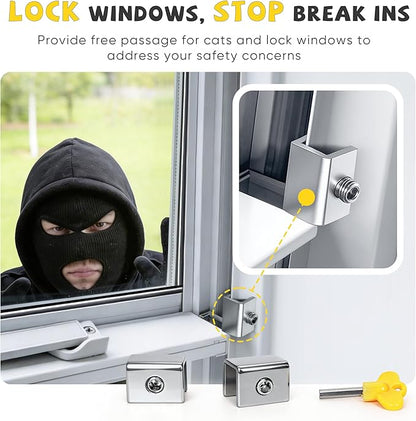 Cat Door for Window with Safety Window Lock, Adapt to Windows of Different Width, 5 Min Non-Destructive Installation Cat Window Door Insert, Aluminum Alloy Frame, 4 Locking Modes, for Cat Only