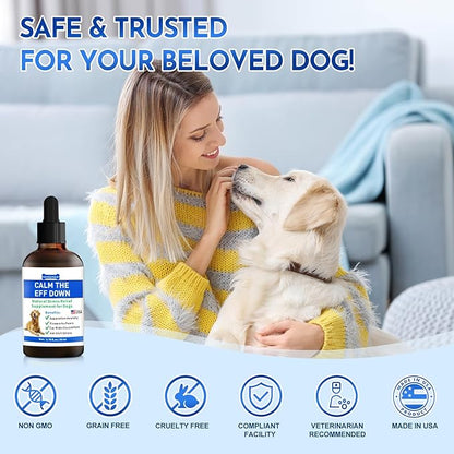 1.76 Fl Oz Calm The Eff Down for Dog - Stress Relief Supplement for Dogs Natural Dog Calming Anxiety Relief for All Life Stages and Breeds - Calm Down Calming Drops for Dogs