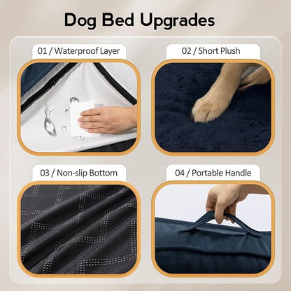 MEKIY Large Orthopedic Dog Bed with Sides XXL Dog Beds with Removable Washable Cover Non-Slip Waterproof Pet Bed for Extra Large Dogs - Navy Blue XXL