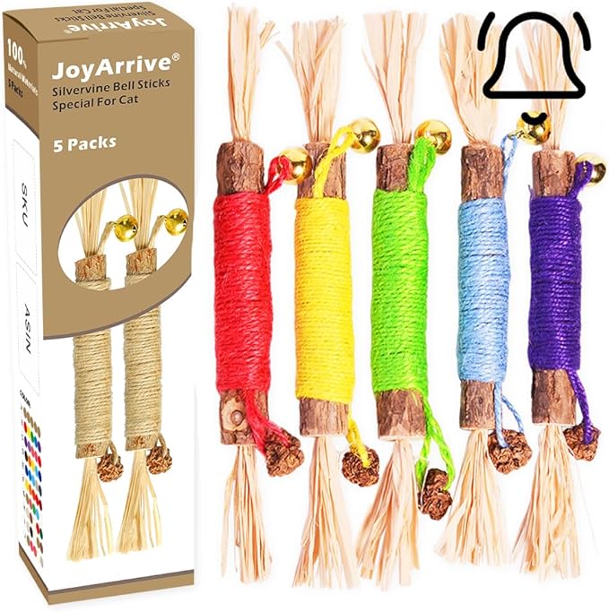 Natural Dried Matatabi Cat Chew Stick with Gall Fruit, Raffia Grass & Bell Cat Ball Toys, Handmade Silvervine Sticks Interactive Catnip Toys for Teething & Entertainment (Size L Color B)