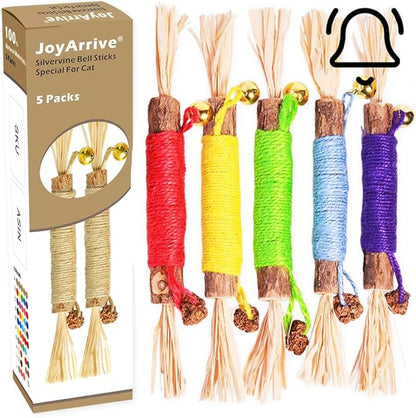 Natural Dried Matatabi Cat Chew Stick with Gall Fruit, Raffia Grass & Bell Cat Ball Toys, Handmade Silvervine Sticks Interactive Catnip Toys for Teething & Entertainment (Size L Color B)