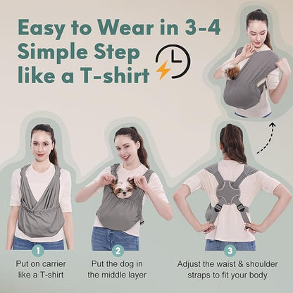 Supet Dog Sling Carrier for Small Pets, Hands Free Cat Sling, Reducing Back Neck Pain Anti-Anxiety Puppy Front, Adjustable Soft Dog Carrying (Grey, Regular 0-9 Lbs)