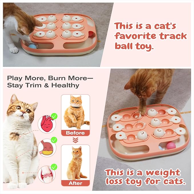 KADTC Cat Puzzle Feeder Toy, Large Size, 2 Ways to Play, 2 Levels of Challenge, Track Balls, Slow Feeder & Mental Stimulation for Indoor Cats