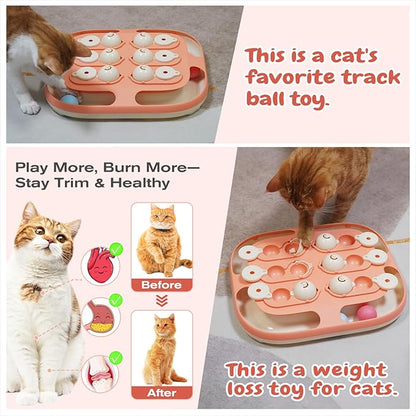 KADTC Cat Puzzle Feeder Toy, Large Size, 2 Ways to Play, 2 Levels of Challenge, Track Balls, Slow Feeder & Mental Stimulation for Indoor Cats