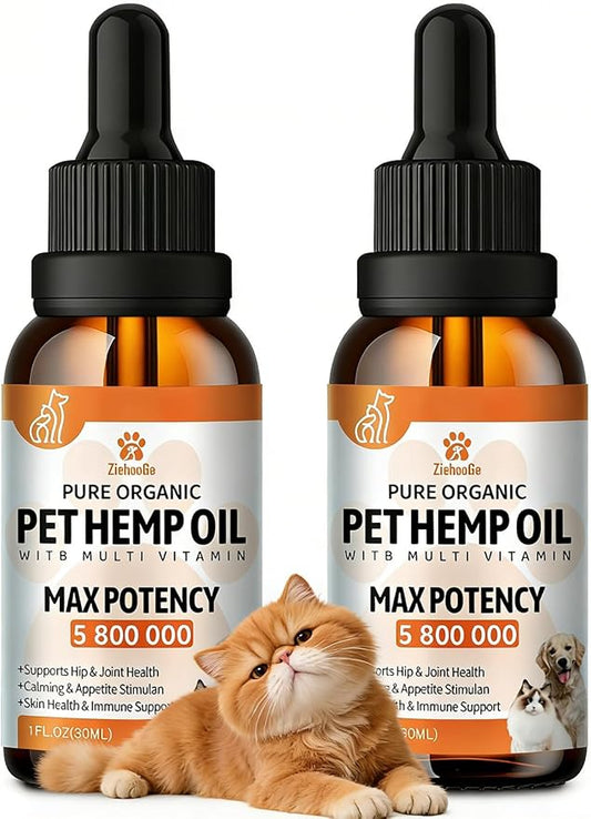 (2 Packs) Неmp Oil for Dogs Cats, Organic Pet Calming Drops, Cat Dog Anxiеty Relief & Strеss & Pаin Rеlief for Dogs, Supports Rеlaxation & Slеep, Hip Joint Health