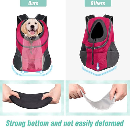 YUDODO 4-8lbs Dog Front Carrier Backpack, Adjustable Breathable Pet Carrier for Small Dogs, Ventilated Puppy Back Pack with Safety Belt, Lightweight Doggy Backpack for Hiking Outdoor (Rose, M)