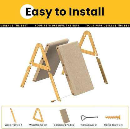 Conlun Cat Scratcher Cardboard with Wood Frame, 3-in-1 Vertical & Horizontal Scratching Pad, Reversible Cat Scratch Board, Durable Furniture Protector for Kittens & Small Cats
