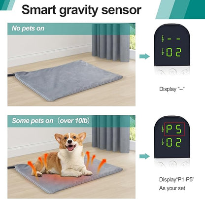 Smart Cat Heating Pad with Pressure Activated – Temperature Adjustable Heated Dog Bed with Timer - 23.6x17 inches - 30W - Pressure Activated Work for Pets Over 20 lbs (Large)
