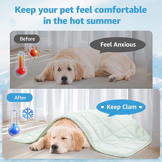 PICK FOR LIFE Cooling Blanket for Dogs, 0.4 Q-MAX Pets Cooling Comforter Throw for Bed Cover, Summer Blanket for Large Dogs Washable, Soft Lightweight Cold Mats for Pet Hot Weather (30"×40"/Green)