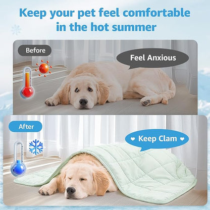 PICK FOR LIFE Cooling Blanket for Dogs, 0.4 Q-MAX Pets Cooling Comforter for Bed Cover, Summer Blanket for Large Dogs Washable, Soft Lightweight Cold Mats for Pet Hot Weather Sleeping (60"×80"/Green)