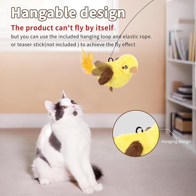 Cat Toys, Flapping Bird Cat Toy(No Flying), Interactive Catnip Toy with Catnip Bags, Chirping Noise Enrichment Moving Wings Dog Cat Kitten Toys, Flappy Flying Pets Toy for Indoor(Oriole) (A9)
