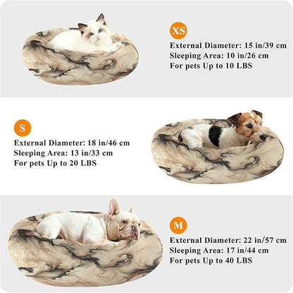 Dog Bed Ultra Soft Fluffy Comfortable Cat Bed, Champagne Gold Marble Washable Dog Beds Anti-Slip Round Pet Beds for Medium Dogs