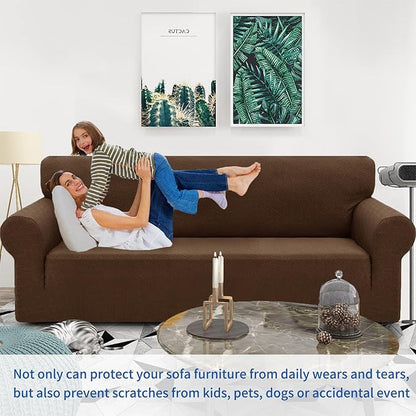 ZNSAYOTX 1 Piece Jacquard Chair Slipcovers for Living Room High Stretch Chair Covers with Arms Anti Slip Pets Friendly Couch Sofa Armchair Cover Furniture Protector (Small, New Pattern Coffee)