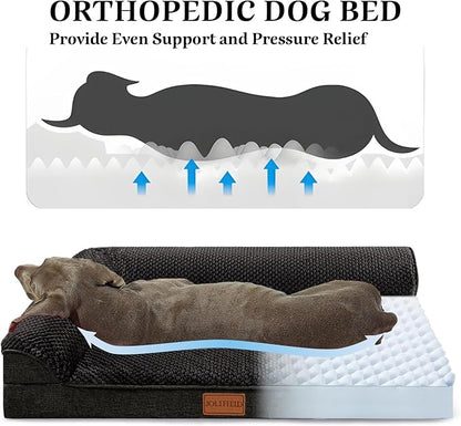 Orthopedic Dog Bed Large Sized Dog 36''X24'', Waterproof L Bolster Egg Crate Foam Pet Crate Beds with Washable Removable Cover, Non-Slip Soft Pet Couch Sleep Mat, Black