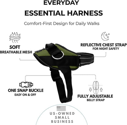 ShawnCo Essential Dog Harness, No-Pull Pet Vest with 3 Leash Clips, No Choke, Reflective, Adjustable and Padded, for Easy Walking and Training for Small, Medium and Large Dogs (Olive Green, S)