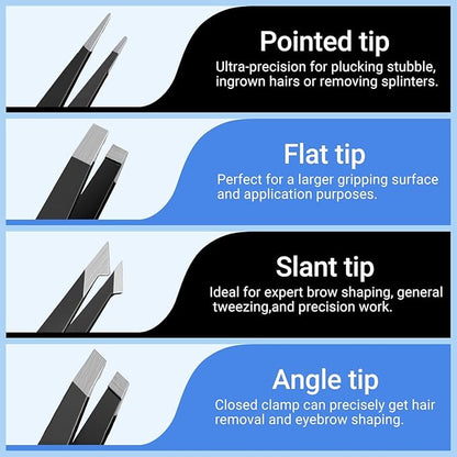 TsMADDTs Eyebrow Kit, 8 in 1 Eyebrow Trimmer Scissors, Tweezers for Women, Razor, Brush with Travel Bag, Tweezers Set for Women and Men, Professional Shaping Grooming Kit