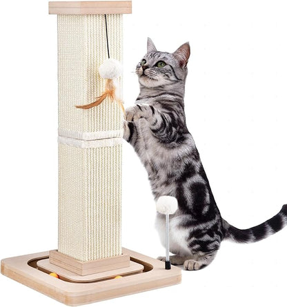 LIFLIX 27" Cat Scratching Post, Sisal Cat Scratcher with Interactive Track Balls and Hanging Balls, Vertical Scratching Posts for Indoor Cats and Kittens