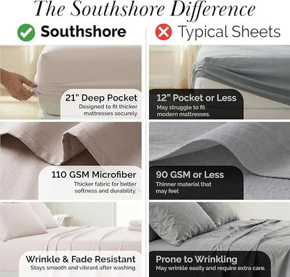 Southshore Fine Living, Inc. 6-Piece, 21-in Extra Deep Pocket Full Size Sheets Set, Hotel Quality Pet Hair Resistant Bedding, Easy Care Microfiber, Oatmeal Shade Sheet Set Full Size- Natural Beige