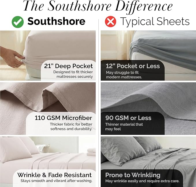 Southshore Fine Living, Inc. 4-Piece, 21 Inch Extra Deep Pocket Sheets Twin XL Set, Pet Hair Resistant Bedding, Easy Care, Soft Microfiber, Oeko-Tex, Oatmeal Colored Sheet Set Twin XL - Natural Beige