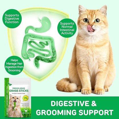 60g Cat Grass Sticks, Delicious Cat Grass Teething Stick Edible Cats Chew Toy Cat Treats Snack for Teeth Cleaning and Hairball Removal