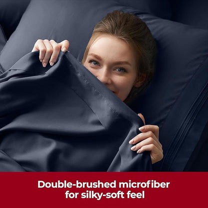 Mellanni Extra Deep Queen Sheets - 4 PC Iconic Collection Bedding - Hotel Luxury, Ultra Soft, Cooling Bed Sheets - Wrinkle, Fade, Stain Resistant (Queen, Navy Blue)