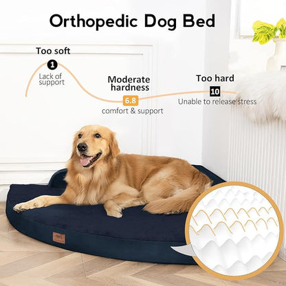 MEKIY Large Orthopedic Dog Bed with Sides XXXL Dog Beds with Removable Washable Cover Non-Slip Waterproof Pet Bed for Extra Large Dogs - Navy Blue XXXL