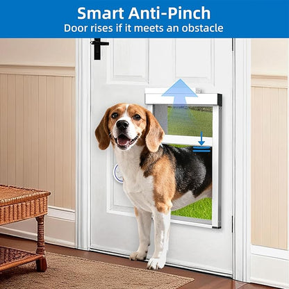 Automatic Dog Door with Doorbell Activation, 2-Flap Electronic Smart Pet Door with Anti-Pinch, No Collar Needed, Aluminum Lockable Weatherproof Telescoping Tunnel for Pets Up to 40 LB- M