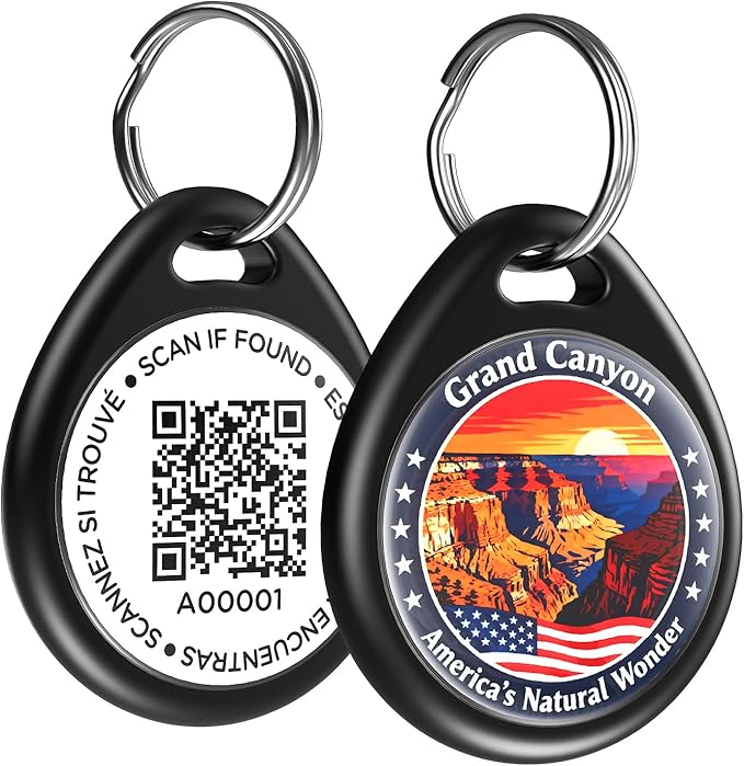 Dog Tags Personalized for Pets, Grand Canyon Pattern QR Code Dog Name Tags for Pet Collar, Online Profile, Scan Location Alerts, (Black Canyon)